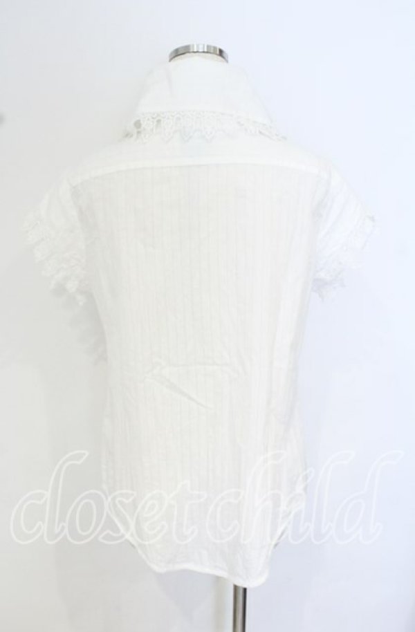 画像6: ヴィヴィアンウエストウッド 中古 / コットンレースストライプ半袖ブラウス 38 ホワイト  O-25-10-19-041-bl-YM-OS (6)