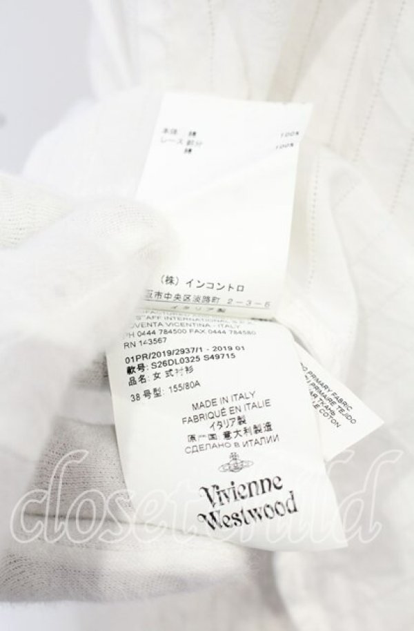画像9: ヴィヴィアンウエストウッド 中古 / コットンレースストライプ半袖ブラウス 38 ホワイト  O-25-10-19-041-bl-YM-OS (9)