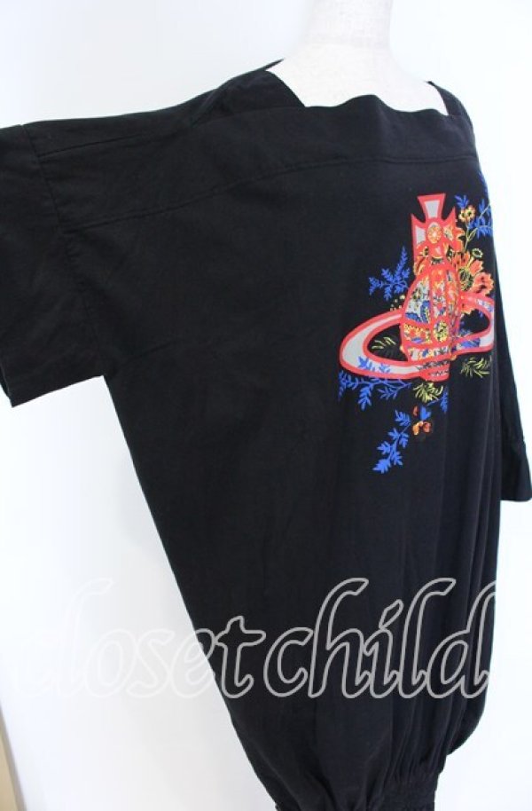 画像2: ヴィヴィアンウエストウッド 中古 / フラワーオーブプリントギャザーカットワンピース 00 ブラック  O-25-10-19-011-op-YM-OS (2)