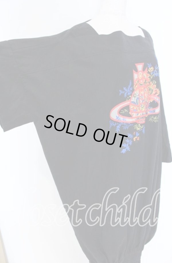 画像2: ヴィヴィアンウエストウッド 中古 / フラワーオーブプリントギャザーカットワンピース 00 ブラック  O-25-10-19-011-op-YM-OS (2)