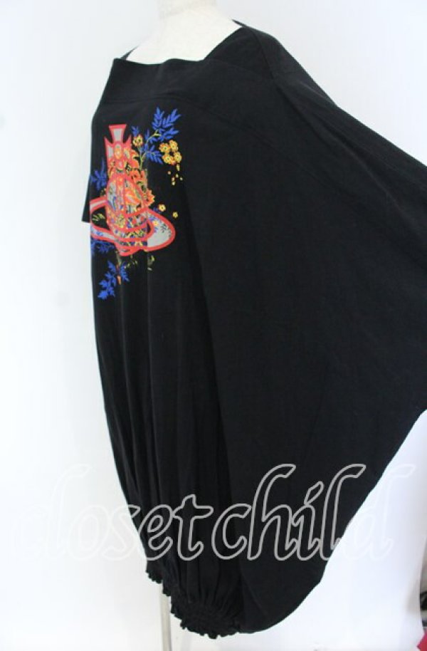 画像3: ヴィヴィアンウエストウッド 中古 / フラワーオーブプリントギャザーカットワンピース 00 ブラック  O-25-10-19-011-op-YM-OS (3)