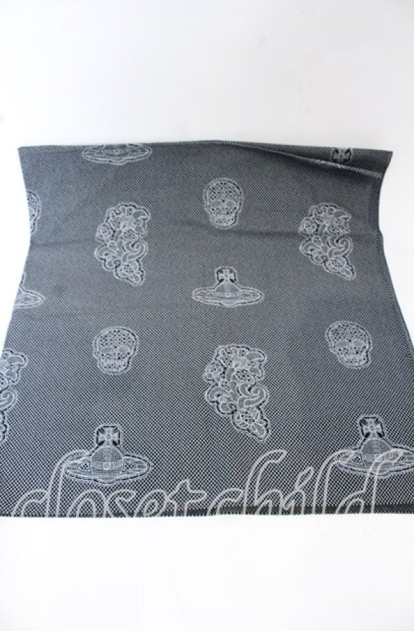 画像2: ヴィヴィアンウエストウッド 中古 / 大判ハンカチ(レースプリント)  ブラックxホワイト  O-25-10-19-125-gd-YM-OS (2)