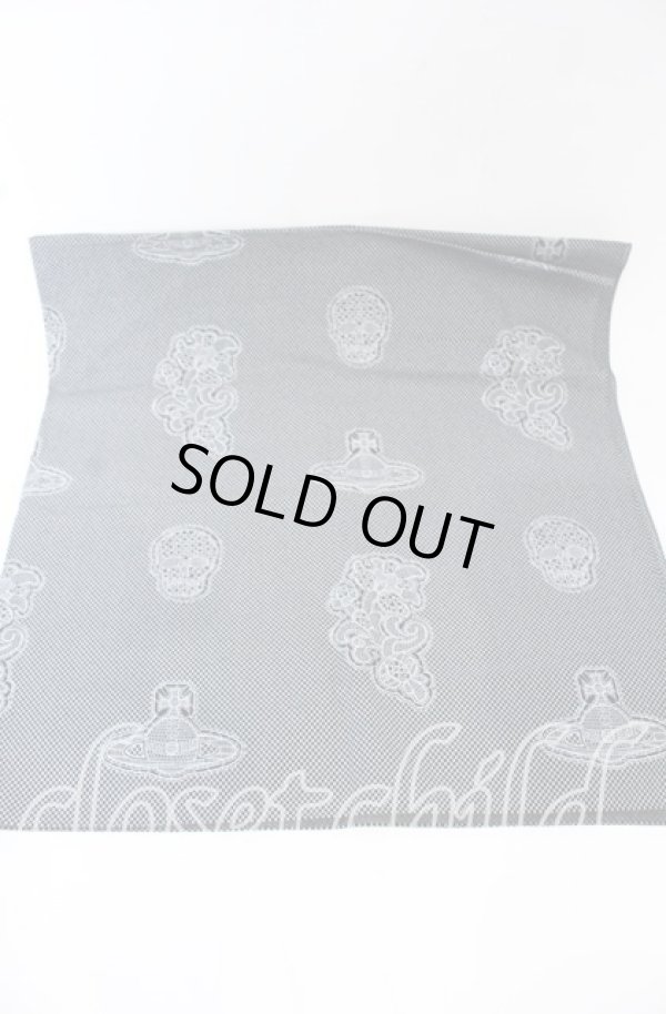 画像2: ヴィヴィアンウエストウッド 中古 / 大判ハンカチ（レースプリント）  ブラックｘホワイト  O-25-10-19-125-gd-YM-OS (2)