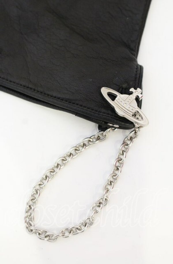 画像2: ヴィヴィアンウエストウッド 中古 / オーブカフスレザーグローブ レディース ブラックxシルバー  O-25-10-19-147-gd-YM-OS (2)