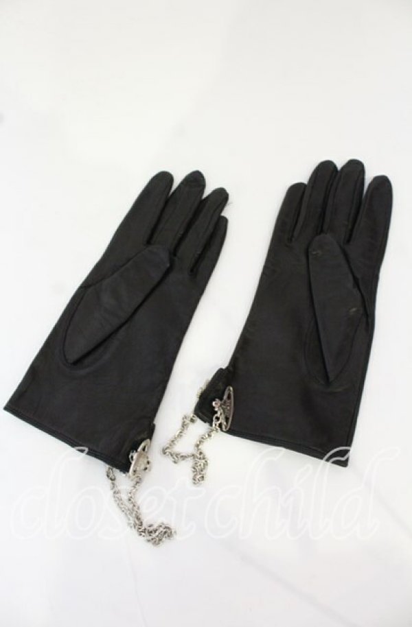 画像3: ヴィヴィアンウエストウッド 中古 / オーブカフスレザーグローブ レディース ブラックxシルバー  O-25-10-19-147-gd-YM-OS (3)