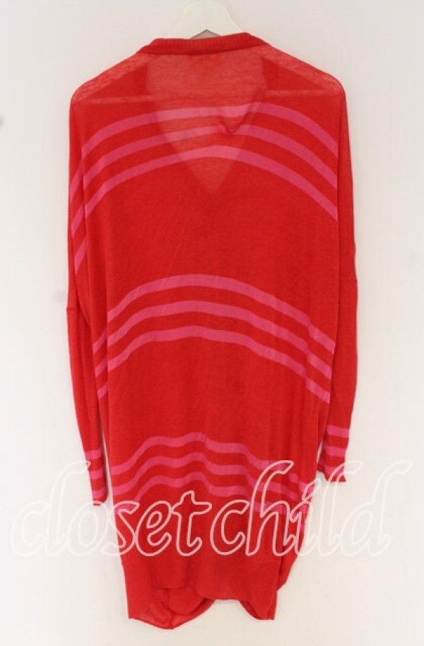 画像3: ANGLOMANIA 中古 / ボーダーロングカーディガン 38 レッドxピンク  O-25-10-19-164-to-YM-OS (3)