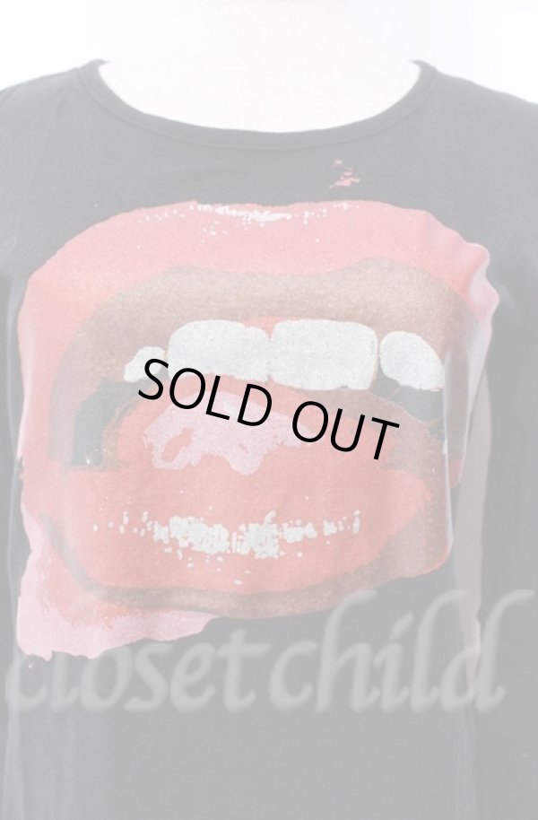 画像2: ヴィヴィアンウエストウッド 中古 / グリッターLIPプリント長袖カットソー 1 ブラック  O-25-11-09-021-to-YM-OS (2)