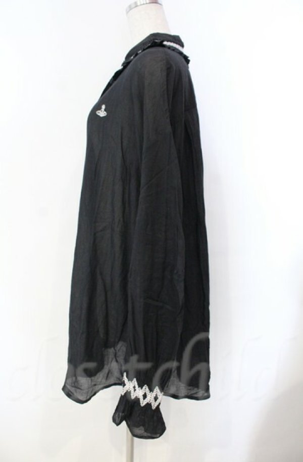 画像5: ヴィヴィアンウエストウッド 中古 / コットンローンスモッキングシャツ 00 ブラック  O-25-11-09-024-bl-YM-OS (5)