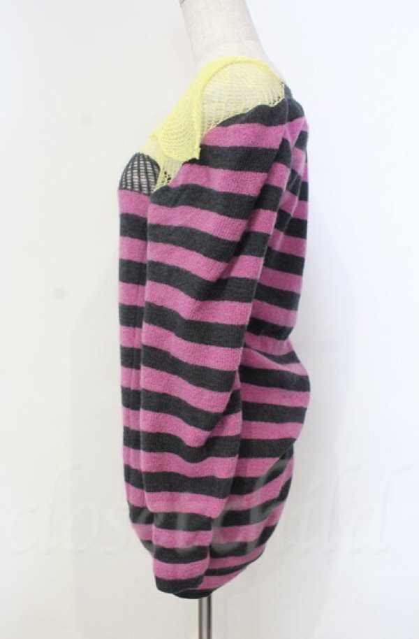 画像3: ヴィヴィアンウエストウッド 中古 / モヘアネットボーダーニット L パープルｘイエロー  O-25-11-09-027-to-YM-OS (3)