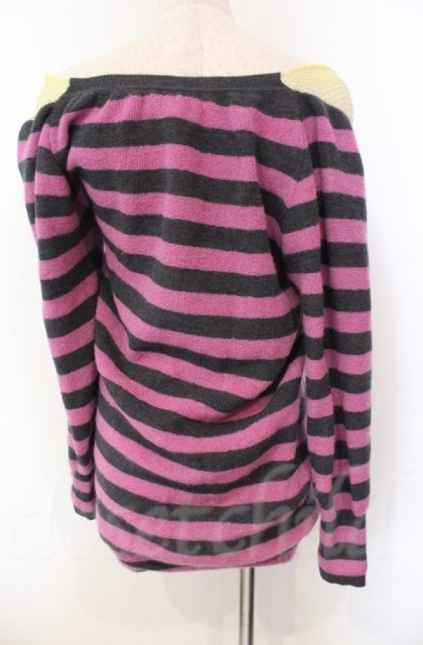 画像4: ヴィヴィアンウエストウッド 中古 / モヘアネットボーダーニット L パープルｘイエロー  O-25-11-09-027-to-YM-OS (4)