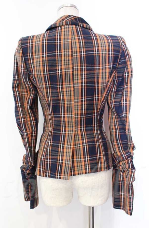 画像4: ヴィヴィアンウエストウッド 中古 / DRUNKEN TAILORED JACKET 38 オレンジ×ネイビー  O-25-11-09-029-jc-IG-OS (4)
