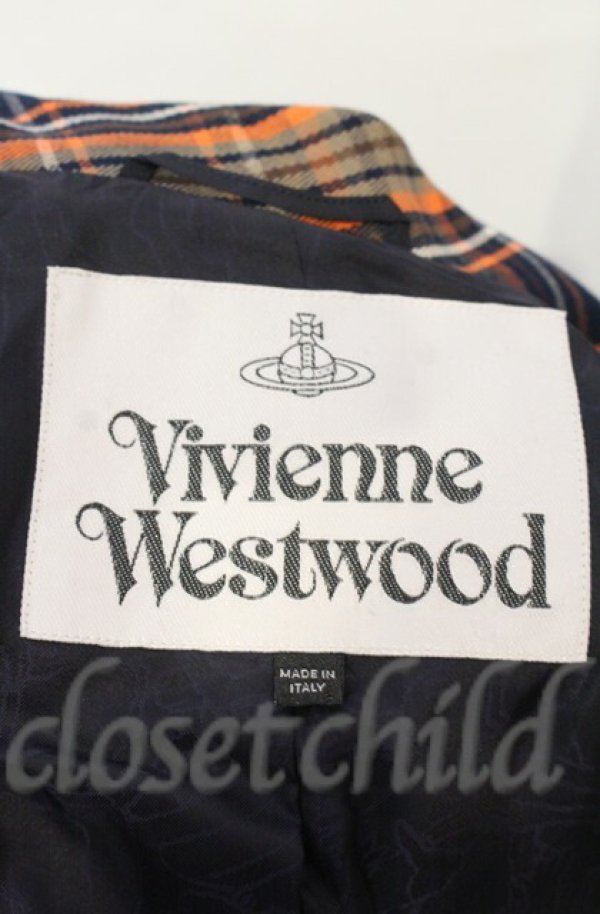 画像5: ヴィヴィアンウエストウッド 中古 / DRUNKEN TAILORED JACKET 38 オレンジ×ネイビー  O-25-11-09-029-jc-IG-OS (5)