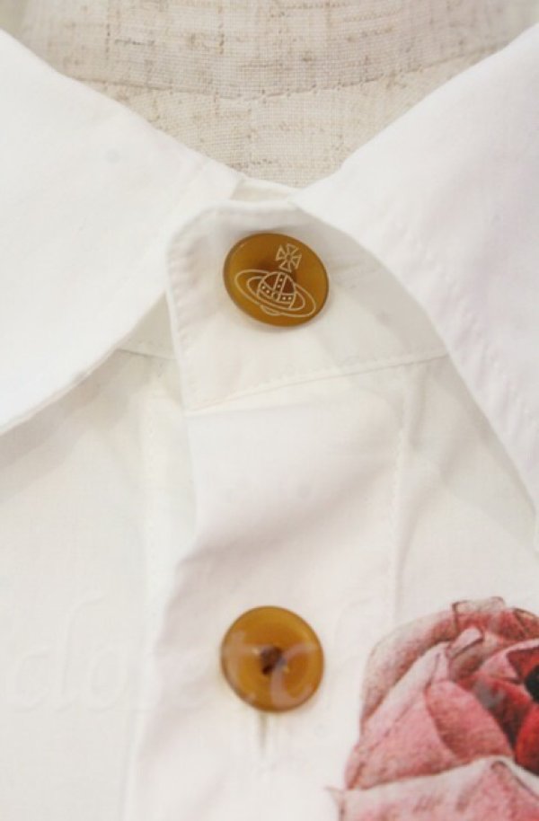 画像2: ヴィヴィアンウエストウッド 中古 / オーガニックコットンブロードローズプリントシャツ 00 ホワイト  O-25-11-09-031-bl-IG-OS (2)