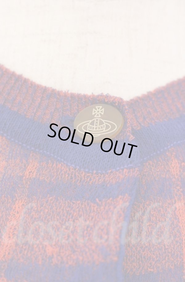 画像2: ヴィヴィアンウエストウッド 中古 / テクスチャーチェックニットクルーネックカーディガン 00 レッドｘネイビー  O-25-11-09-045-to-YM-OS (2)