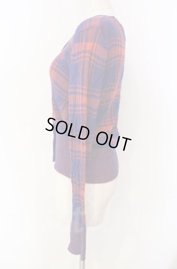 画像3: ヴィヴィアンウエストウッド 中古 / テクスチャーチェックニットクルーネックカーディガン 00 レッドｘネイビー  O-25-11-09-045-to-YM-OS (3)