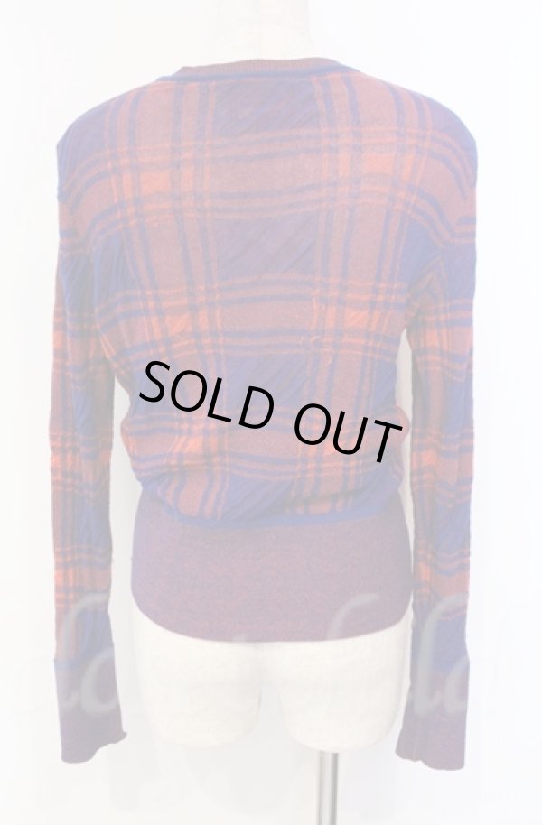 画像4: ヴィヴィアンウエストウッド 中古 / テクスチャーチェックニットクルーネックカーディガン 00 レッドｘネイビー  O-25-11-09-045-to-YM-OS (4)