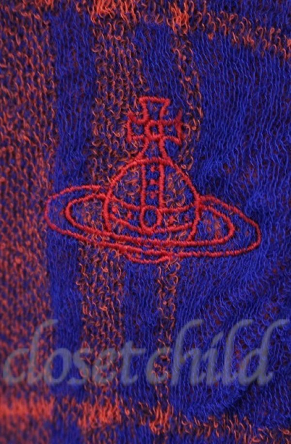 画像5: ヴィヴィアンウエストウッド 中古 / テクスチャーチェックニットクルーネックカーディガン 00 レッドｘネイビー  O-25-11-09-045-to-YM-OS (5)