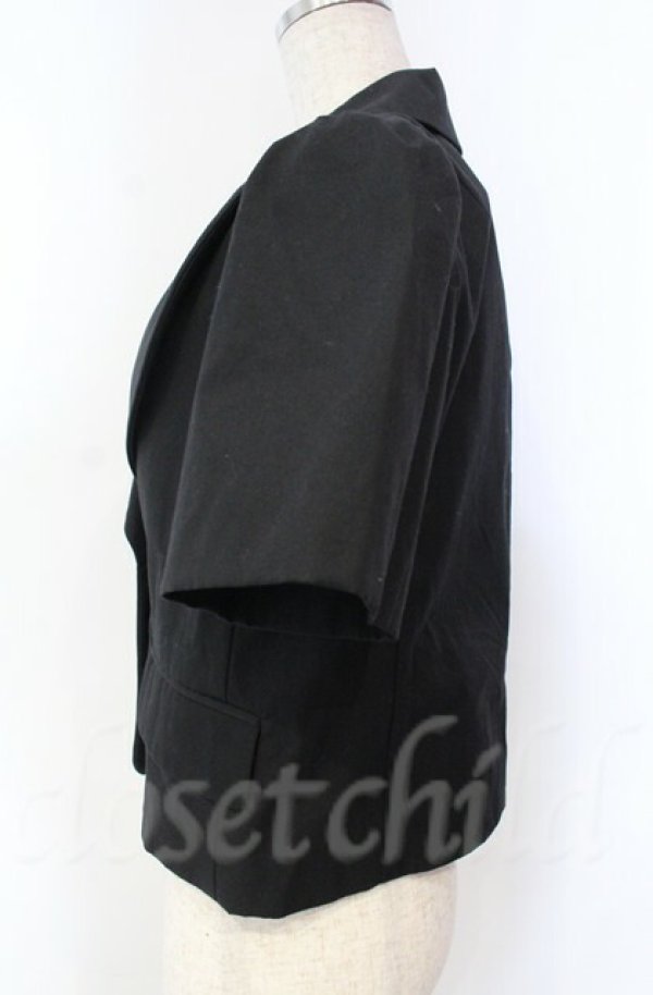 画像3: ヴィヴィアンウエストウッド 中古 / ハイカウントコンパクトギャバラウンドカラー半袖ジャケット 01 ブラック  O-25-11-09-007-jc-IG-OS (3)