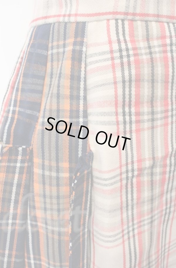 画像2: ヴィヴィアンウエストウッド 中古 / カットオフプリーツラップスカート 38 ベージュ×オレンジチェック  O-25-11-09-077-sk-IG-OS (2)