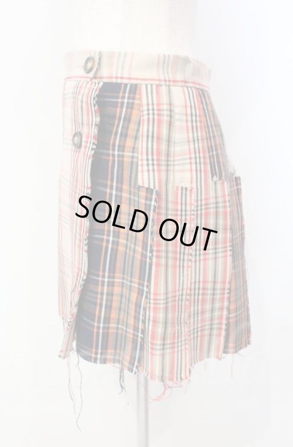 画像3: ヴィヴィアンウエストウッド 中古 / カットオフプリーツラップスカート 38 ベージュ×オレンジチェック  O-25-11-09-077-sk-IG-OS (3)