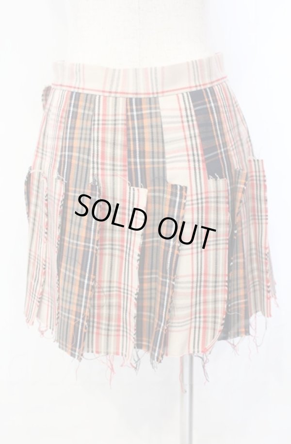 画像4: ヴィヴィアンウエストウッド 中古 / カットオフプリーツラップスカート 38 ベージュ×オレンジチェック  O-25-11-09-077-sk-IG-OS (4)