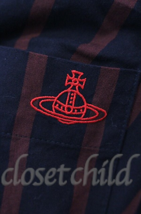 画像2: ヴィヴィアンウエストウッド 中古 / ストライプドランクンシャツ S ワイン×ブラック  O-25-11-09-008-bl-IG-OS (2)