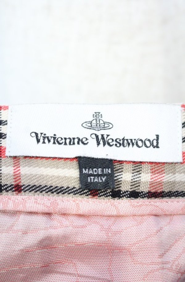 画像5: ヴィヴィアンウエストウッド 中古 / カットオフプリーツラップスカート 38 ベージュ×オレンジチェック  O-25-11-09-077-sk-IG-OS (5)