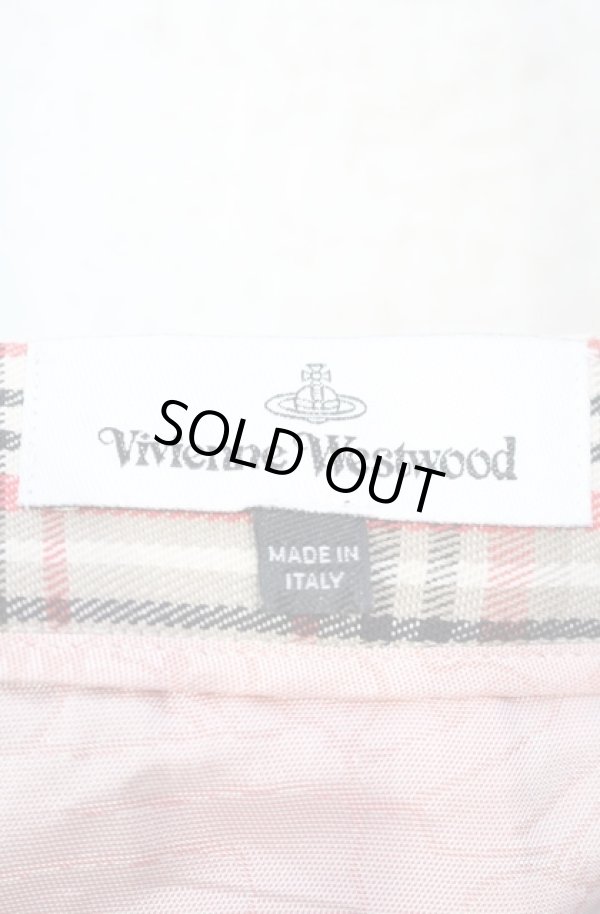 画像5: ヴィヴィアンウエストウッド 中古 / カットオフプリーツラップスカート 38 ベージュ×オレンジチェック  O-25-11-09-077-sk-IG-OS (5)