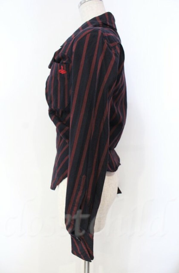 画像3: ヴィヴィアンウエストウッド 中古 / ストライプドランクンシャツ S ワイン×ブラック  O-25-11-09-008-bl-IG-OS (3)