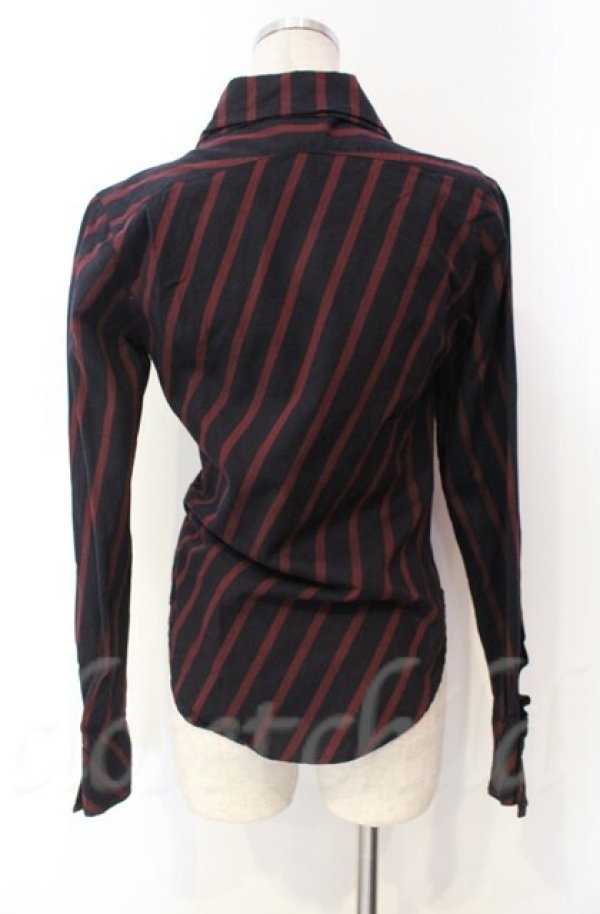 画像4: ヴィヴィアンウエストウッド 中古 / ストライプドランクンシャツ S ワイン×ブラック  O-25-11-09-008-bl-IG-OS (4)