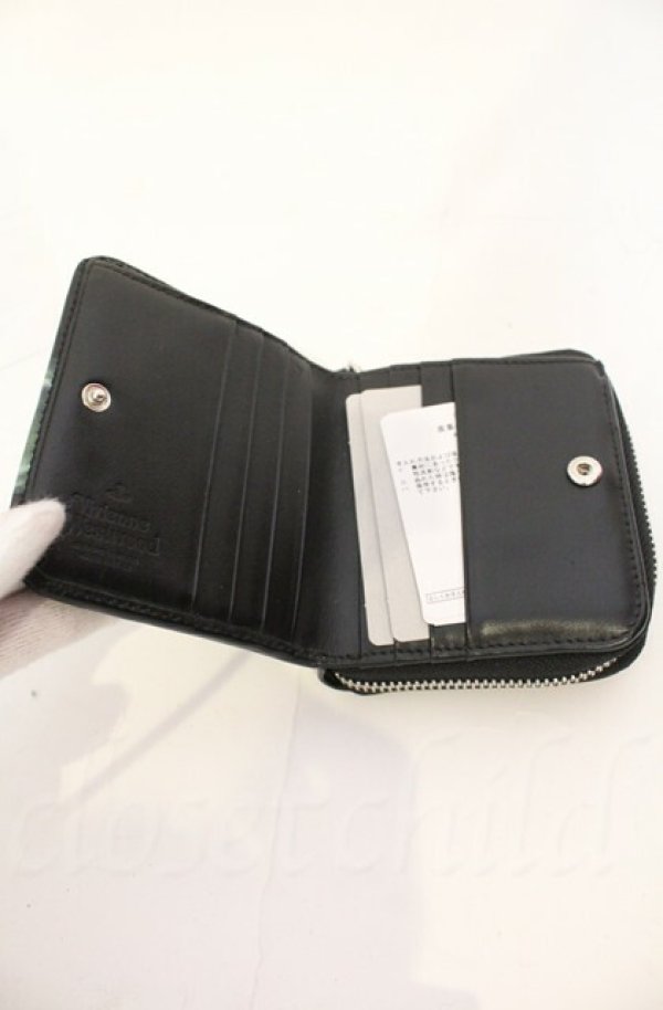 画像5: ヴィヴィアンウエストウッド 中古 / HAND PRINT MEDIUM ZIP WALLET（ハンドプリントミディアムジップウォレット）  ブラック×グリーン  O-25-11-09-086-wa-IG-OS (5)