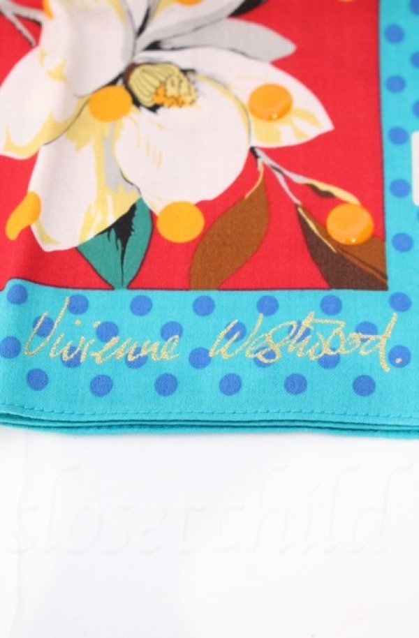 画像2: ヴィヴィアンウエストウッド 中古 / ハンカチーフ  ブルー×レッド×花ガラ ドット  O-25-11-09-094-gd-IG-OS (2)