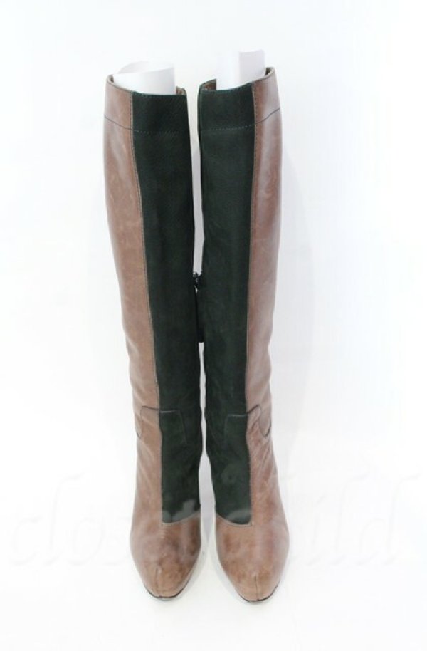 画像2: ヴィヴィアンウエストウッド 中古 / レザーバイカラーロングブーツ 37 ブラウン×グリーン  O-25-11-09-114-sh-IG-OS (2)