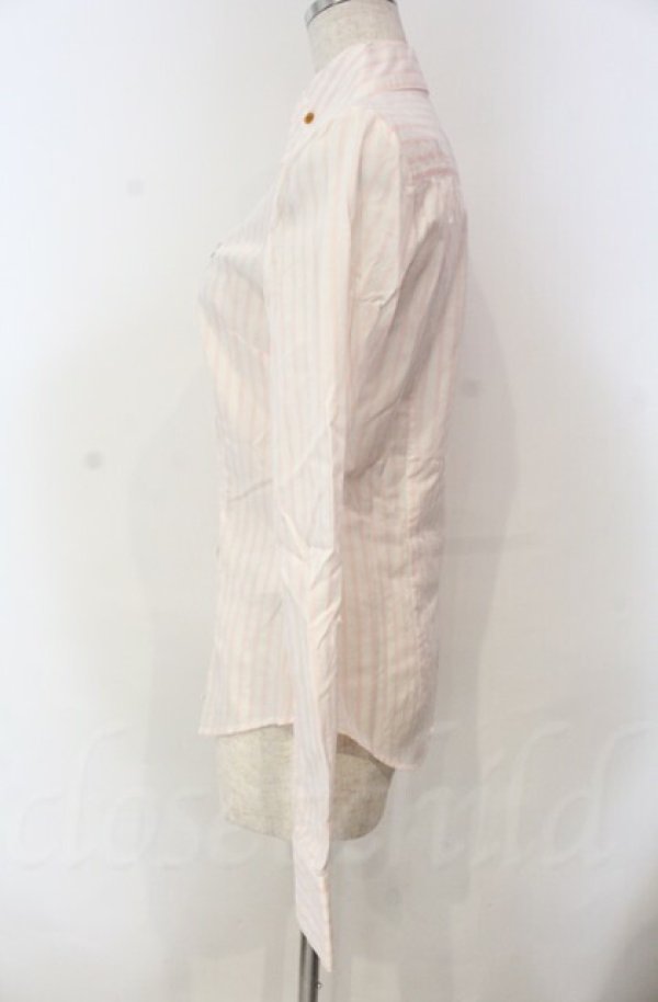 画像3: ヴィヴィアンウエストウッド 中古 / カラーオーブ刺繍高衿ストライプブラウス 40 ピンク  O-25-11-09-016-bl-YM-OS (3)