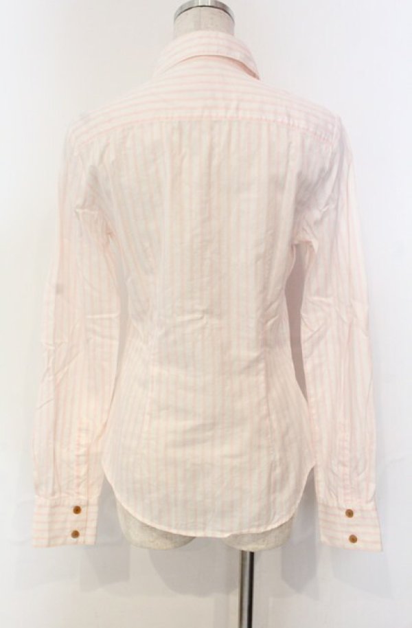 画像4: ヴィヴィアンウエストウッド 中古 / カラーオーブ刺繍高衿ストライプブラウス 40 ピンク  O-25-11-09-016-bl-YM-OS (4)