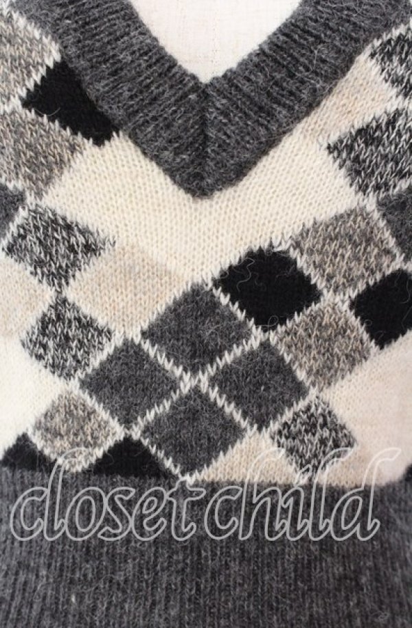 画像2: ヴィヴィアンウエストウッド 中古 / アルパカアーガイルリブベスト 2 アイボリーｘグレー  O-25-11-16-018-to-YM-OS (2)