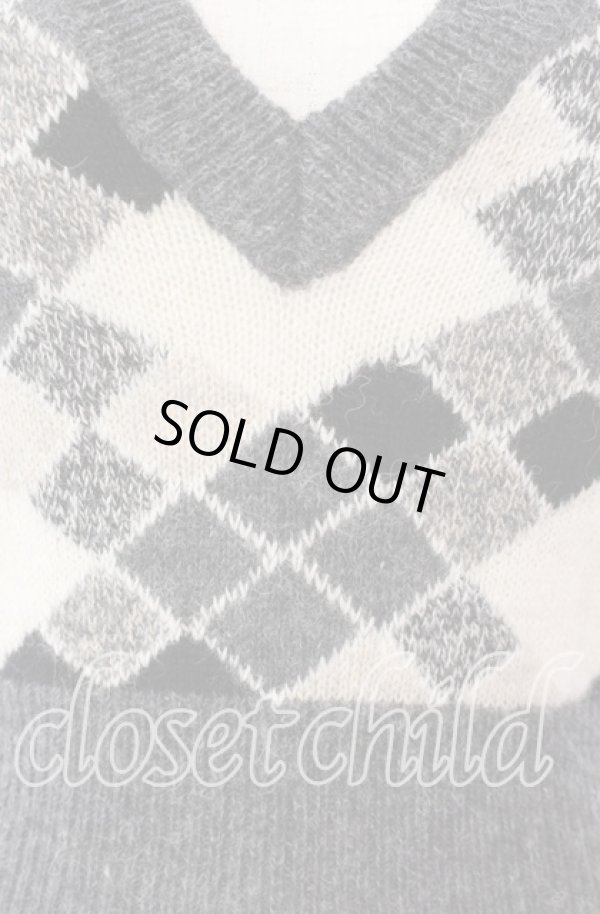 画像2: ヴィヴィアンウエストウッド 中古 / アルパカアーガイルリブベスト 2 アイボリーｘグレー  O-25-11-16-018-to-YM-ZH (2)