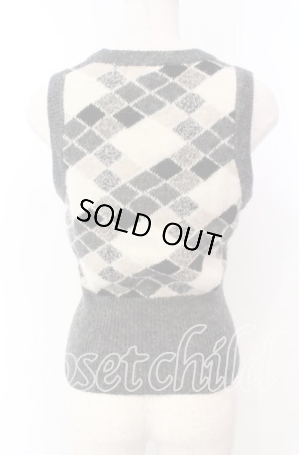 画像4: ヴィヴィアンウエストウッド 中古 / アルパカアーガイルリブベスト 2 アイボリーｘグレー  O-25-11-16-018-to-YM-ZH (4)