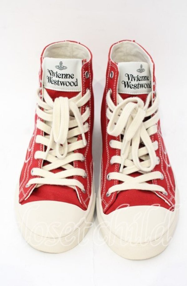画像2: ヴィヴィアンウエストウッド 中古 / PLIMSOLL HIGH TOP CANVASスニーカー 41 レッド×アイボリー  O-25-11-16-043-sh-IG-OS (2)