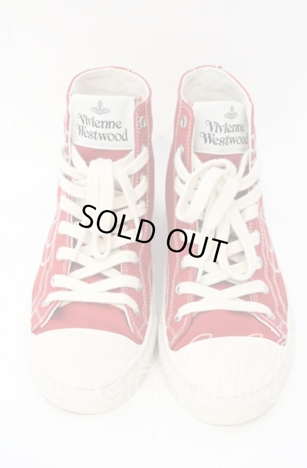 画像2: ヴィヴィアンウエストウッド 中古 / PLIMSOLL HIGH TOP CANVASスニーカー 41 レッド×アイボリー  O-25-11-16-043-sh-IG-ZH (2)