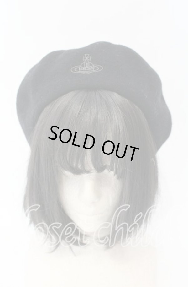 画像2: ヴィヴィアンウエストウッド 中古 / オーブ刺繍ベレー帽子 S-M ブラック  O-25-11-16-050-ha-YM-OS (2)