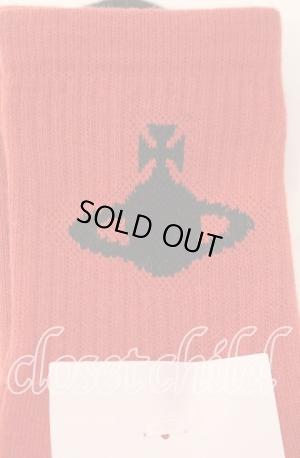 画像2: ヴィヴィアンウエストウッド 中古 / リブクルー丈ソックス 22.5-24.5 エンジｘブラック  O-25-11-16-056-gd-YM-OS (2)