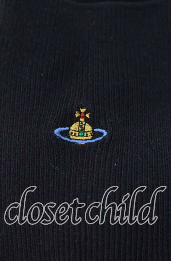 画像2: ヴィヴィアンウエストウッド 中古 / オーブ刺繍リブロングソックス 22.5-24.5 ブラック  O-25-11-16-057-gd-YM-OS (2)