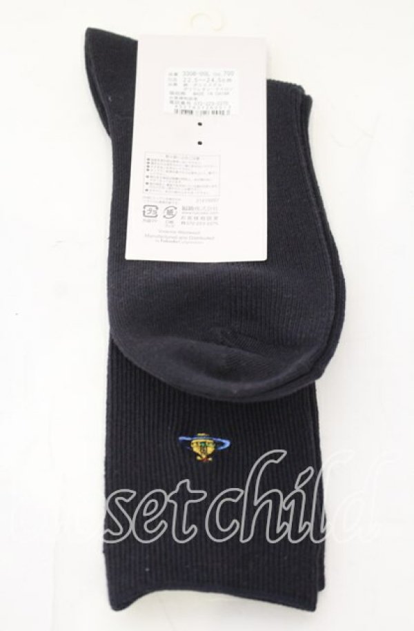 画像3: ヴィヴィアンウエストウッド 中古 / オーブ刺繍リブロングソックス 22.5-24.5 ブラック  O-25-11-16-057-gd-YM-OS (3)