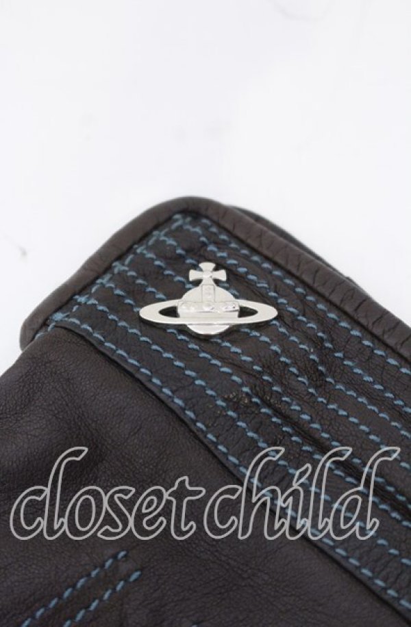 画像2: ヴィヴィアンウエストウッド 中古 / ステッチレザーグローブ メンズ ダークブラウンｘブルー  O-25-11-16-059-wa-YM-OS (2)