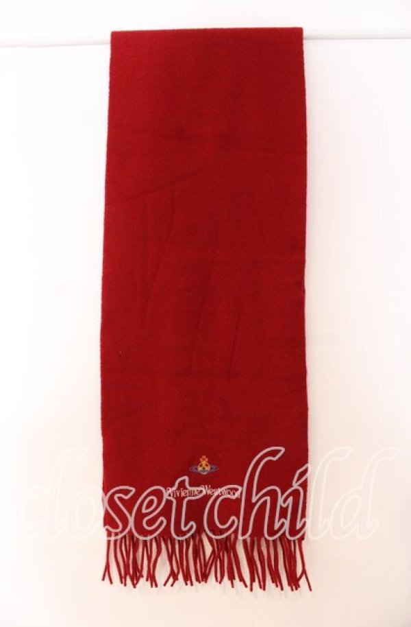 画像2: ヴィヴィアンウエストウッド 中古 / カラーオーブ刺繍マフラー  レッド  O-25-11-16-063-gd-YM-OS (2)