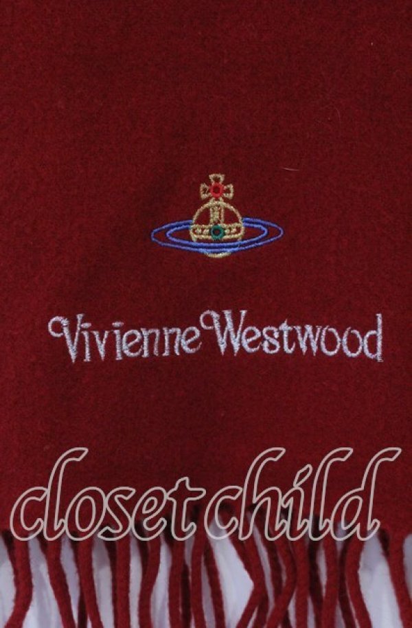 画像3: ヴィヴィアンウエストウッド 中古 / カラーオーブ刺繍マフラー  レッド  O-25-11-16-063-gd-YM-OS (3)