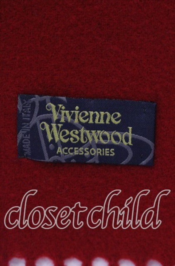 画像4: ヴィヴィアンウエストウッド 中古 / カラーオーブ刺繍マフラー  レッド  O-25-11-16-063-gd-YM-OS (4)