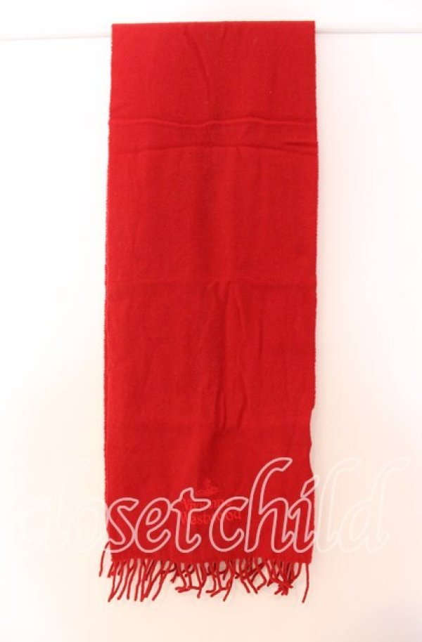 画像2: ヴィヴィアンウエストウッド 中古 / ロゴ刺繍マフラー  アカ  O-25-11-16-064-gd-IG-OS (2)