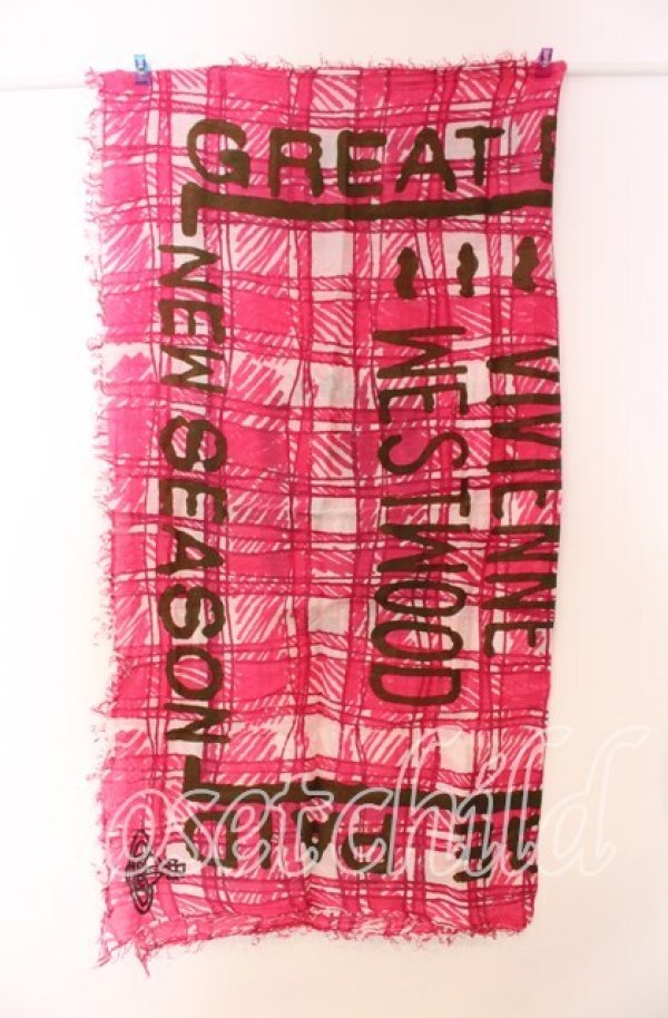 画像2: ヴィヴィアンウエストウッド 中古 / ハンドドローチェックストール  ピンク  O-25-11-16-065-gd-IG-OS (2)